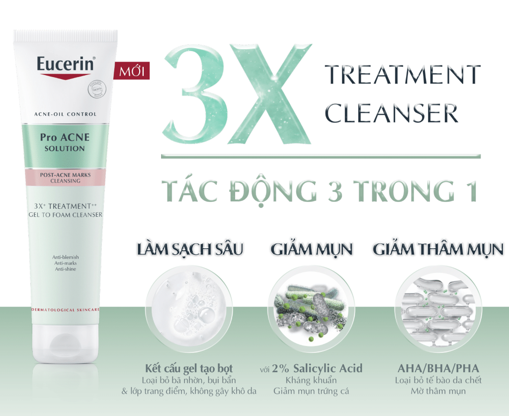 GEL RỬA MẶT ĐẦU TIÊN GIÚP GIẢM MỤN PRO ACNE 3X CLEANSER| EUCERIN